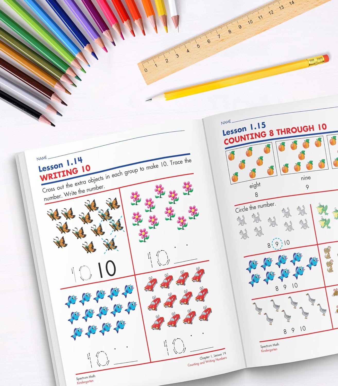 Spectrum Kindergarten Math Workbooks, Ages 5 to 6, Counting Numbers, Addition and Subtraction, Geometry and Place Value