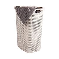 MIND READER Slim Laundry Hamper with Lid, 60L Wicker-Style Plastic