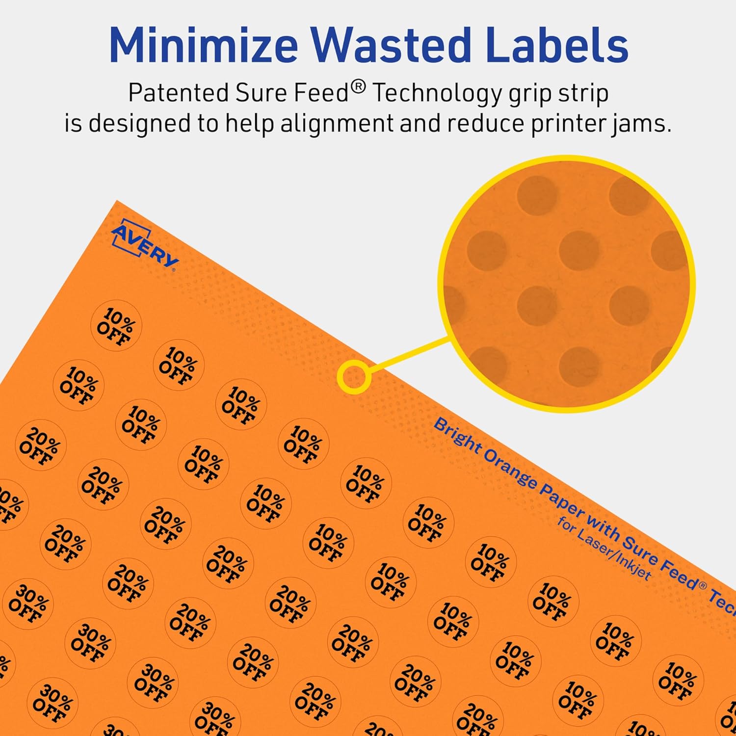 Avery Printable Round Labels, Sure Feed Technology, 1/2" Diameter, Bright Orange, Print-to-the-Edge, Laser/Inkjet