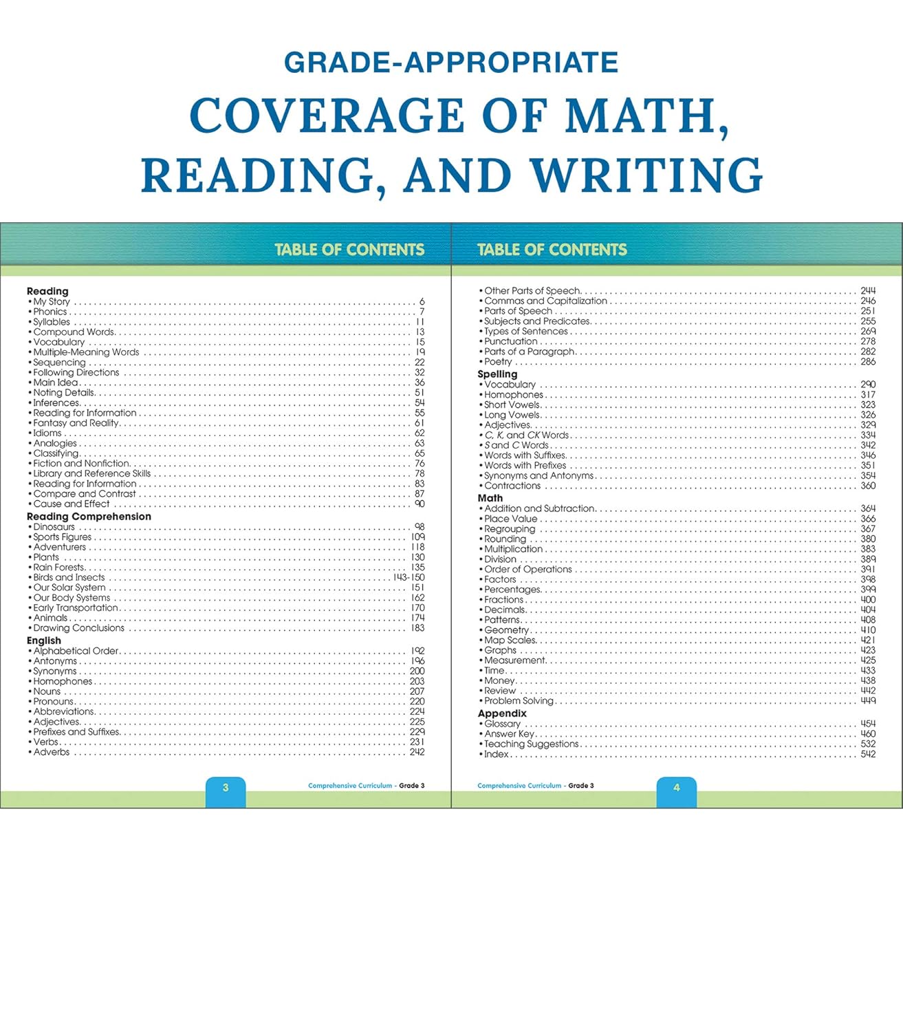 Carson Dellosa Comprehensive Curriculum of Basic Skills 3rd Grade Workbook, Reading Comprehension, Language Arts, Spelling