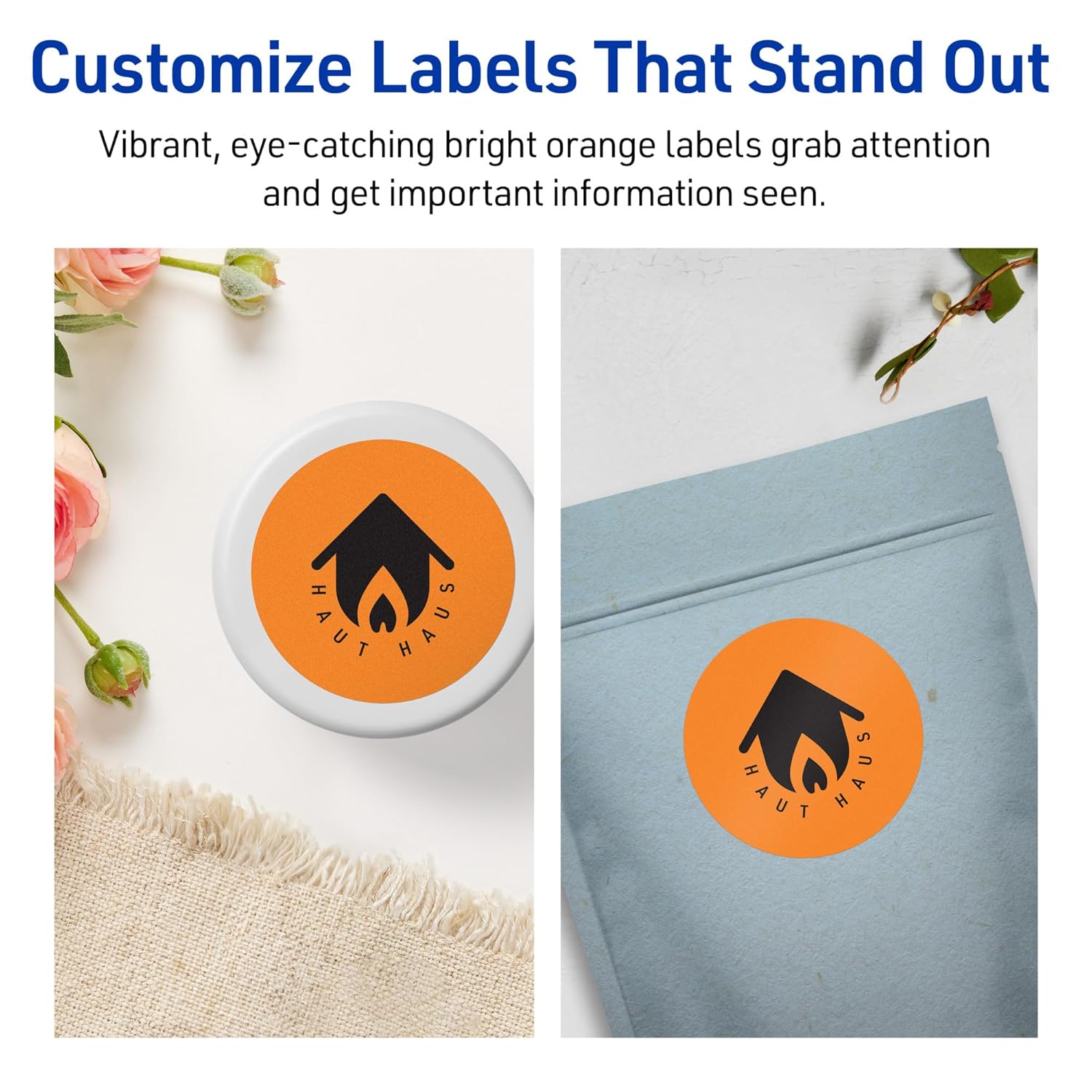Avery Printable Round Labels, Sure Feed Technology, 2-3/4" Diameter, Bright Orange Labels, Print-to-The-Edge