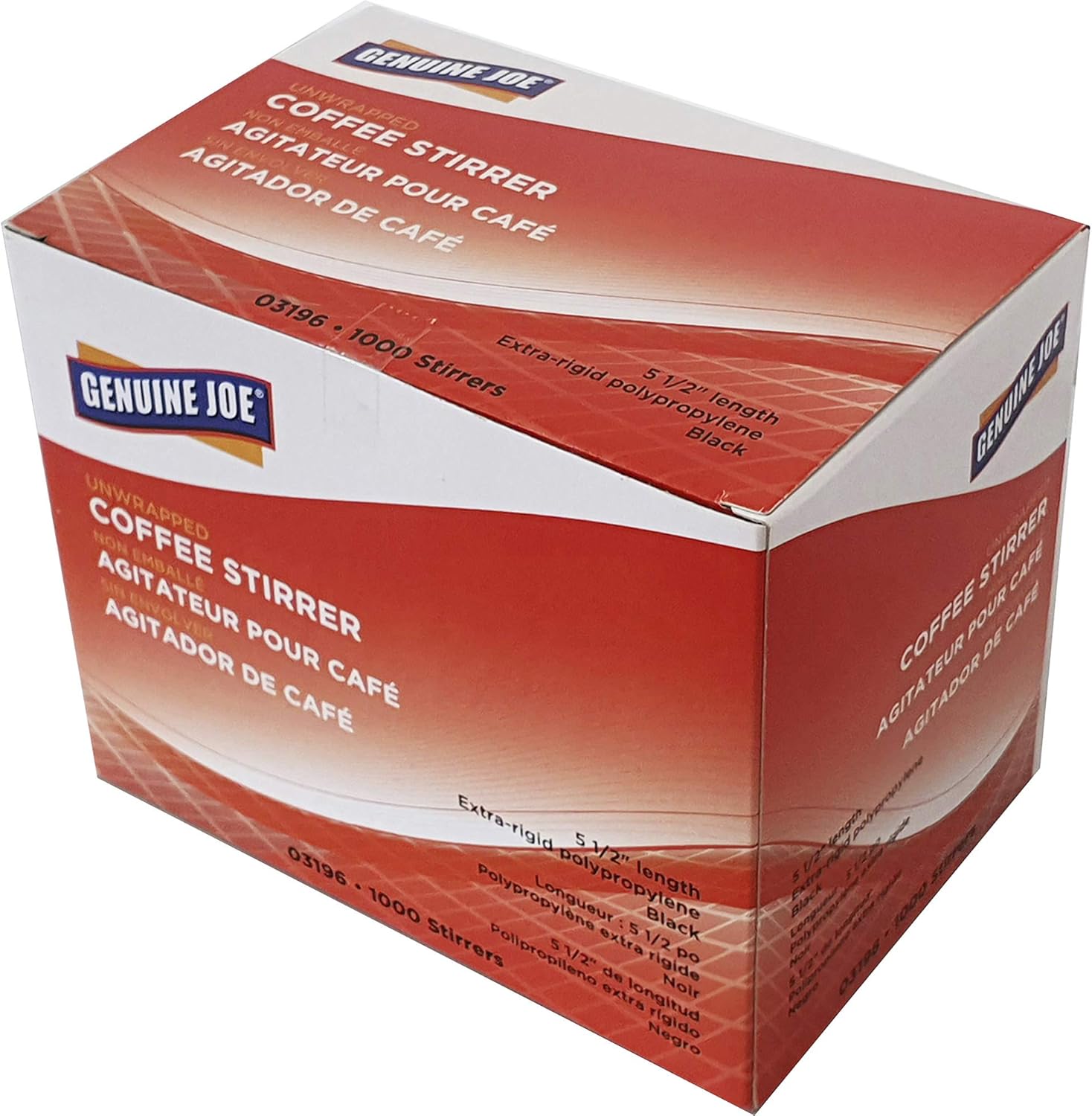 Genuine Joe Plastic Stirrers - 5.5in Length - Plastic, Polypropylene - Black - 1000 / Box
