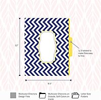 BARKER CREEK Designer File Folders, Nautical Chevron, Multicolor Chevrons on Outside, Bright Colors on Inside, Letter Size