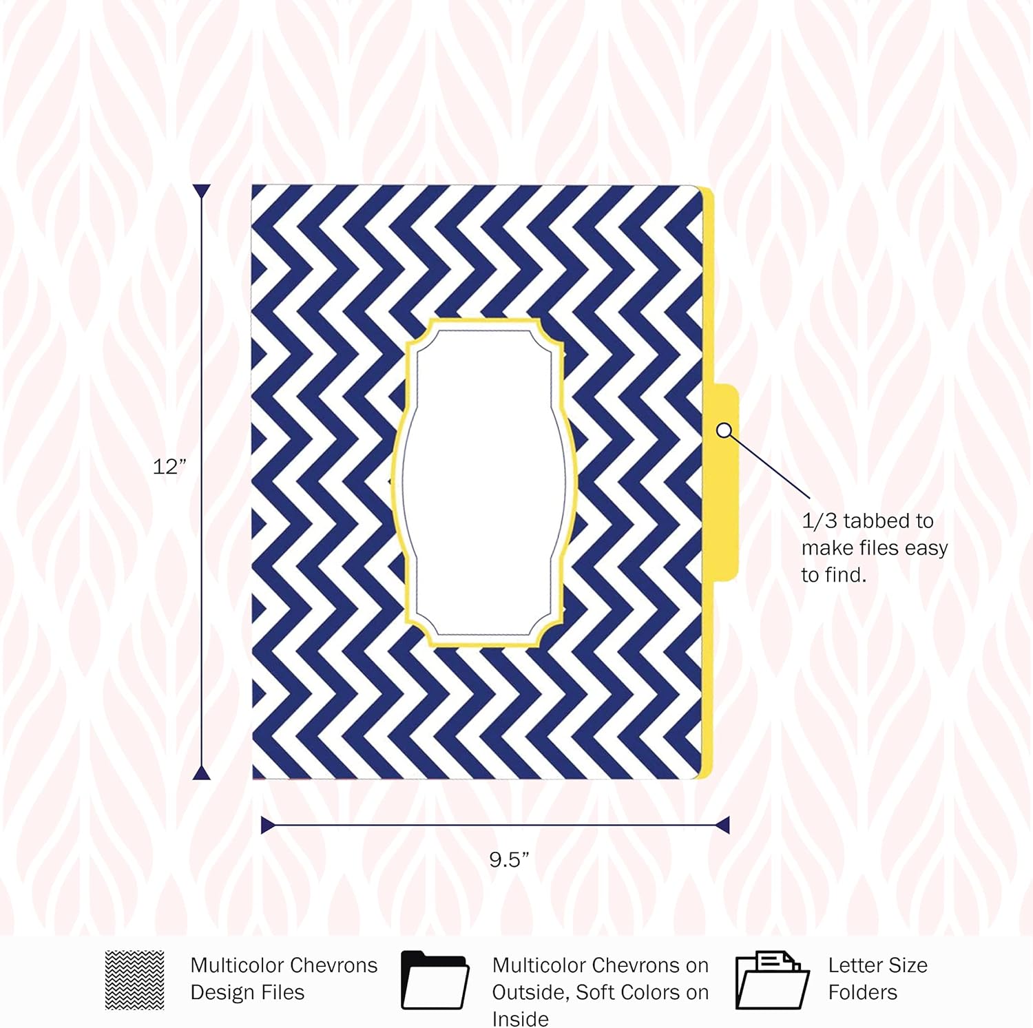 BARKER CREEK Designer File Folders, Nautical Chevron, Multicolor Chevrons on Outside, Bright Colors on Inside, Letter Size