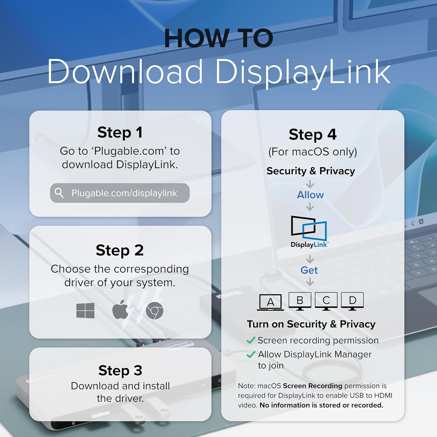Plugable USB 3.0 and USB-C Universal Laptop Docking Station with 2 HDMI Ports for Windows, Mac (Driver Required)
