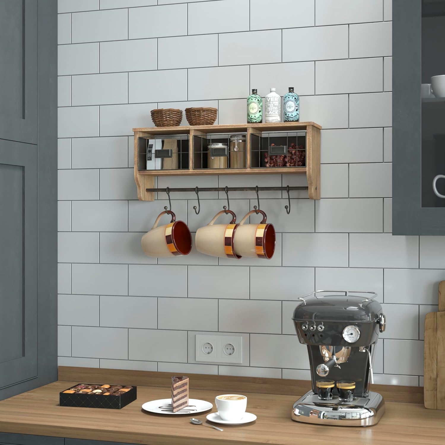 Flash Furniture Daly Wall Mounted Solid Pine Storage Rack