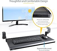 StarTech.com Under-Desk Keyboard Tray, Clamp-on Ergonomic Keyboard Holder, Up to 12kg (26.5lb), Sliding Keyboard and Mouse Drawer with C-Clamps, Height Adjustable Keyboard Tray, TAA