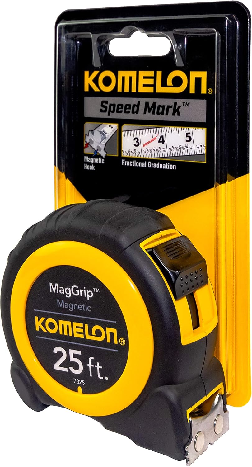Komelon 7325; 25' x 1 in Magnetic MagGrip Tape Measure, Yellow/Black 7.6 m