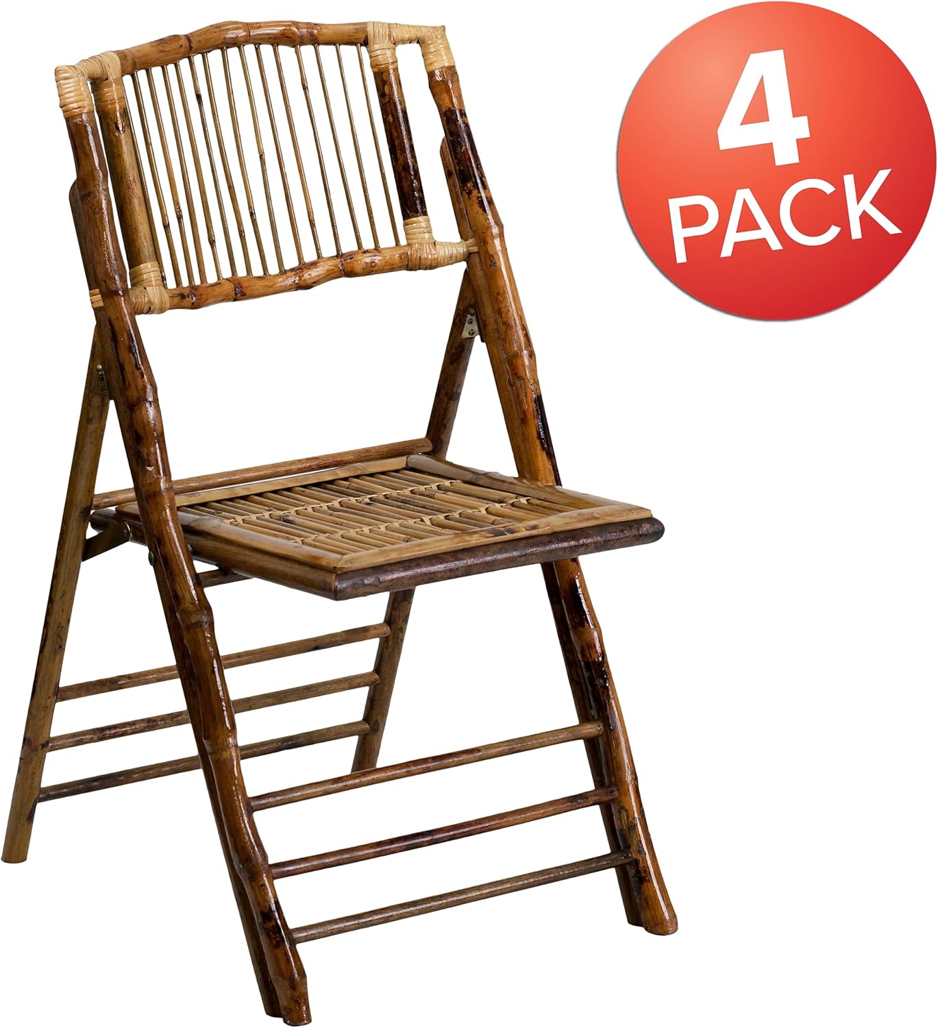 Flash Furniture Folding Bohemian Bamboo Chairs with Curved Backs, Modern Bamboo Folding Dining Chairs