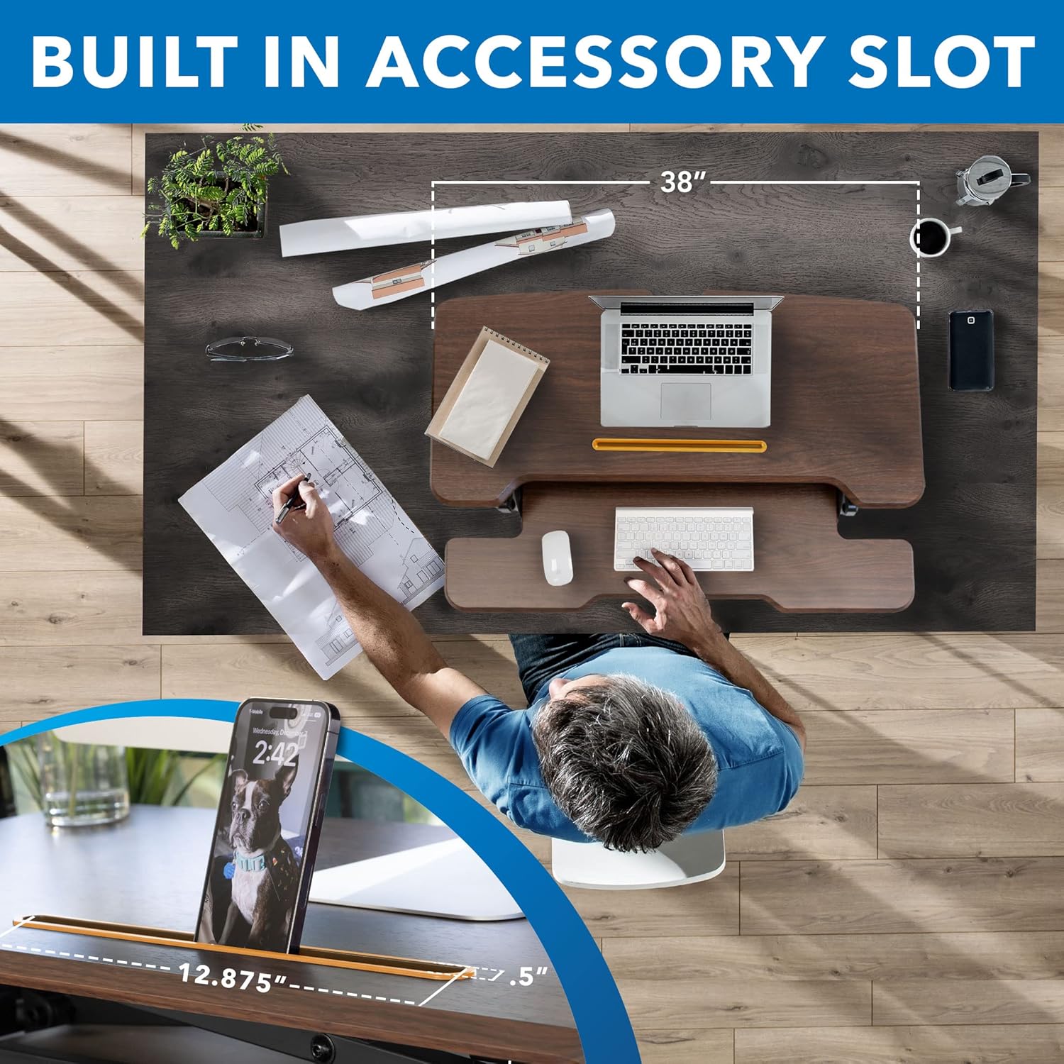 Mount-It! 38in Wide Height Adjustable Standing Desk Converter with Keyboard Tray
