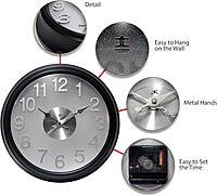Infinity Instrument 15 Inch The Onyx Modern Contemporary Sleek Indoor Round Non-Ticking Silent Battery Operated Easy to Read Wall Clock for Living Room, Bedroom, Kitchen, Home Office, Black and Silver