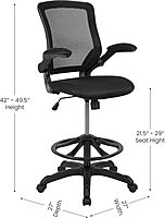 Flash Furniture Kale Mid-Back Swivel Office Chair with Adjustable Foot Ring, Lumbar Support, and Seat Height, Ergonomic Mesh Executive Chair, Black