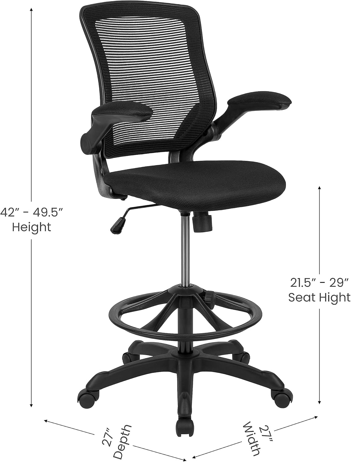 Flash Furniture Kale Mid-Back Swivel Office Chair with Adjustable Foot Ring, Lumbar Support, and Seat Height