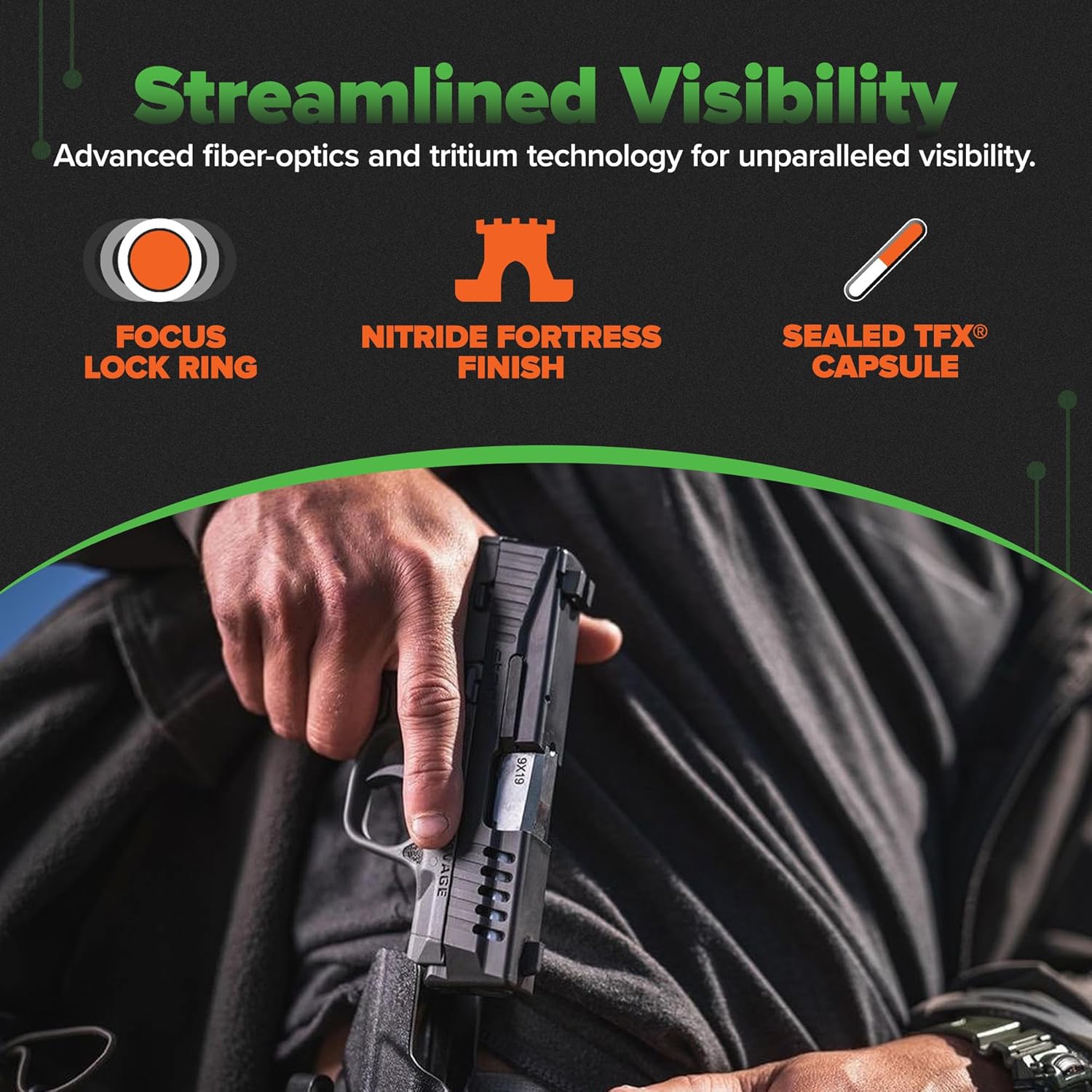 TRUGLO Glock Rear/FRNT SGT INSTL Tool aiming scope sight + Tritium Pro Compact Glow
