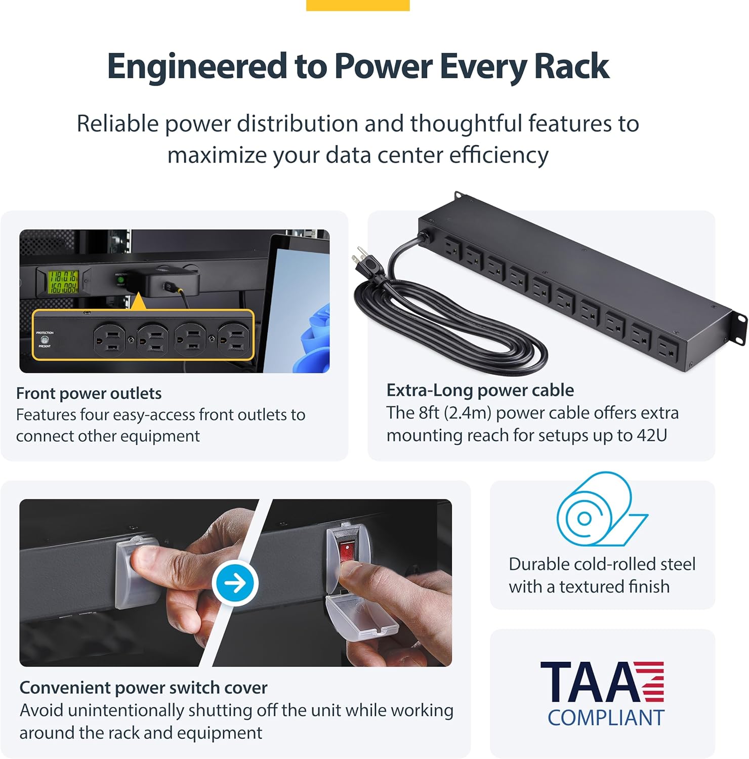 StarTech.com 1U Horizontal Rack Mount Metered PDU Server Power Strip with Surge Protector