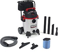 RIDGID 16-Gallon Stainless Steel Wet/Dry Vacuum with Cart, 6.5 Peak HP Motor & 2-1/2-Inch Diffuser Attachment Vacuum