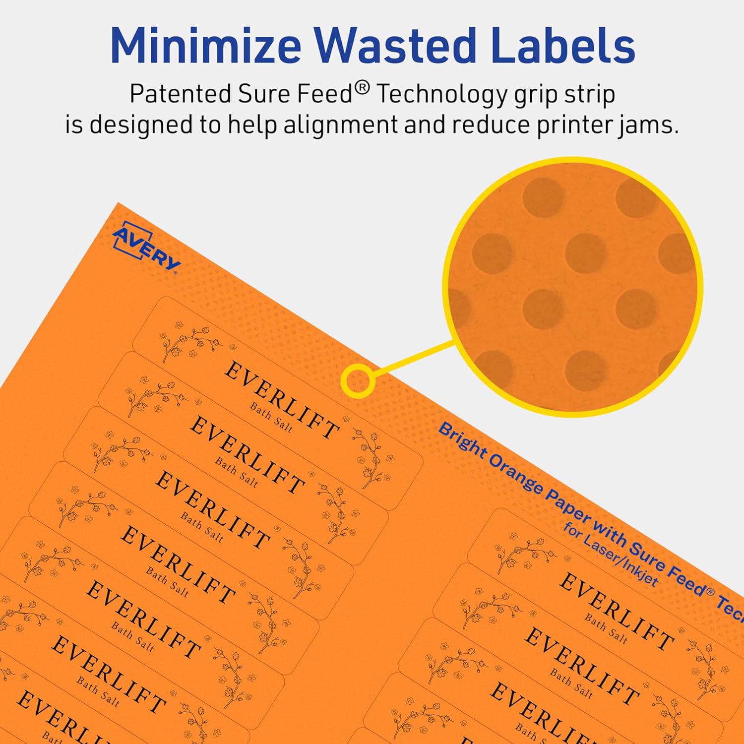Avery Printable Rectangle Labels, Sure Feed Technology, 5/8" x 3", Bright Orange