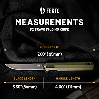 TEKTO F2 Bravo Folding Knife - D2 Steel, Ceramic Ball Bearings