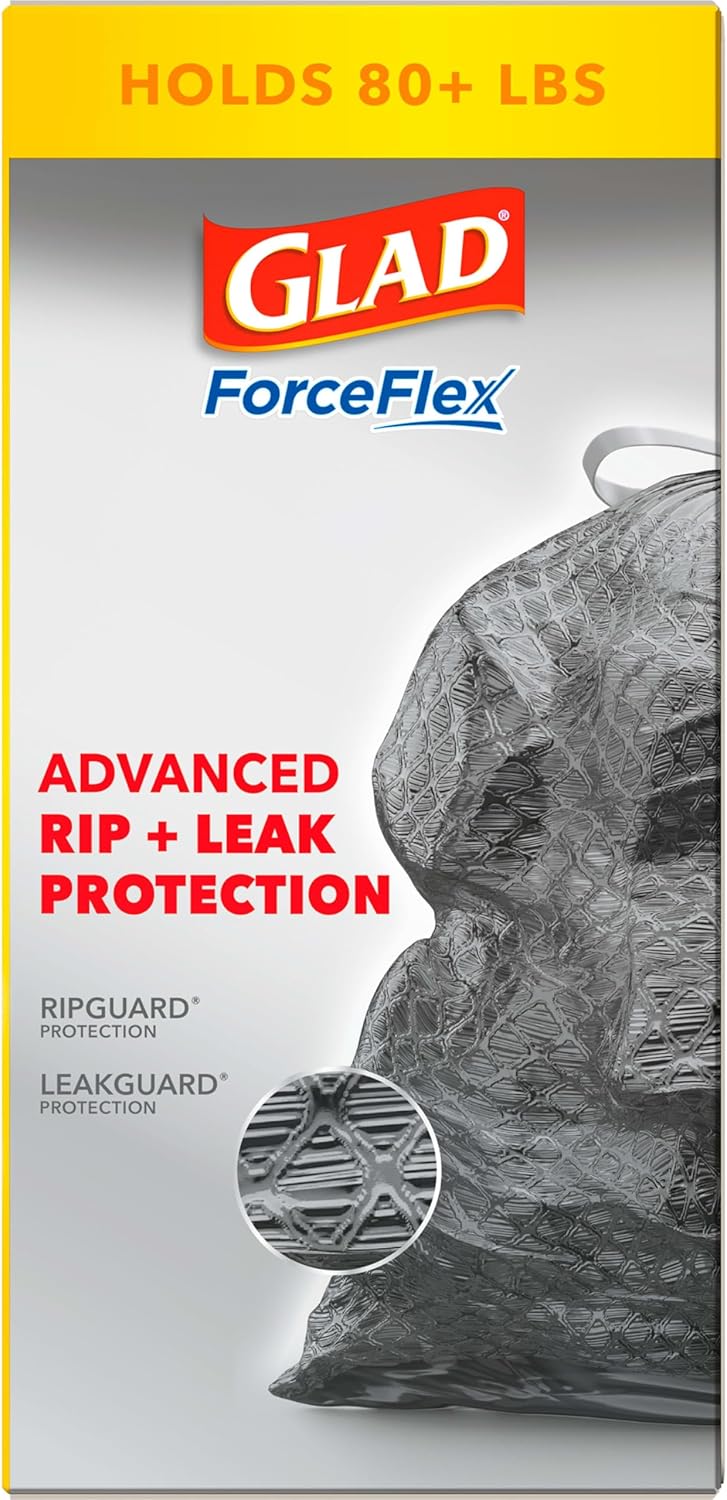 Glad Trash Bags, ForceFlexPlus Black Large Drawstring Garbage Bags, 30 Gal, 25 Ct (Package May Vary) 25 Count (Pack of 1)