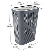 Mind Reader Slim Laundry Hamper with Lid, 60L Ventilated Plastic