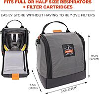 Ergodyne Arsenal 5185 Respirator Mask Storage Bag, Fits Half and Full Face Respirators, Zipper and Magnetic Closure,Gray