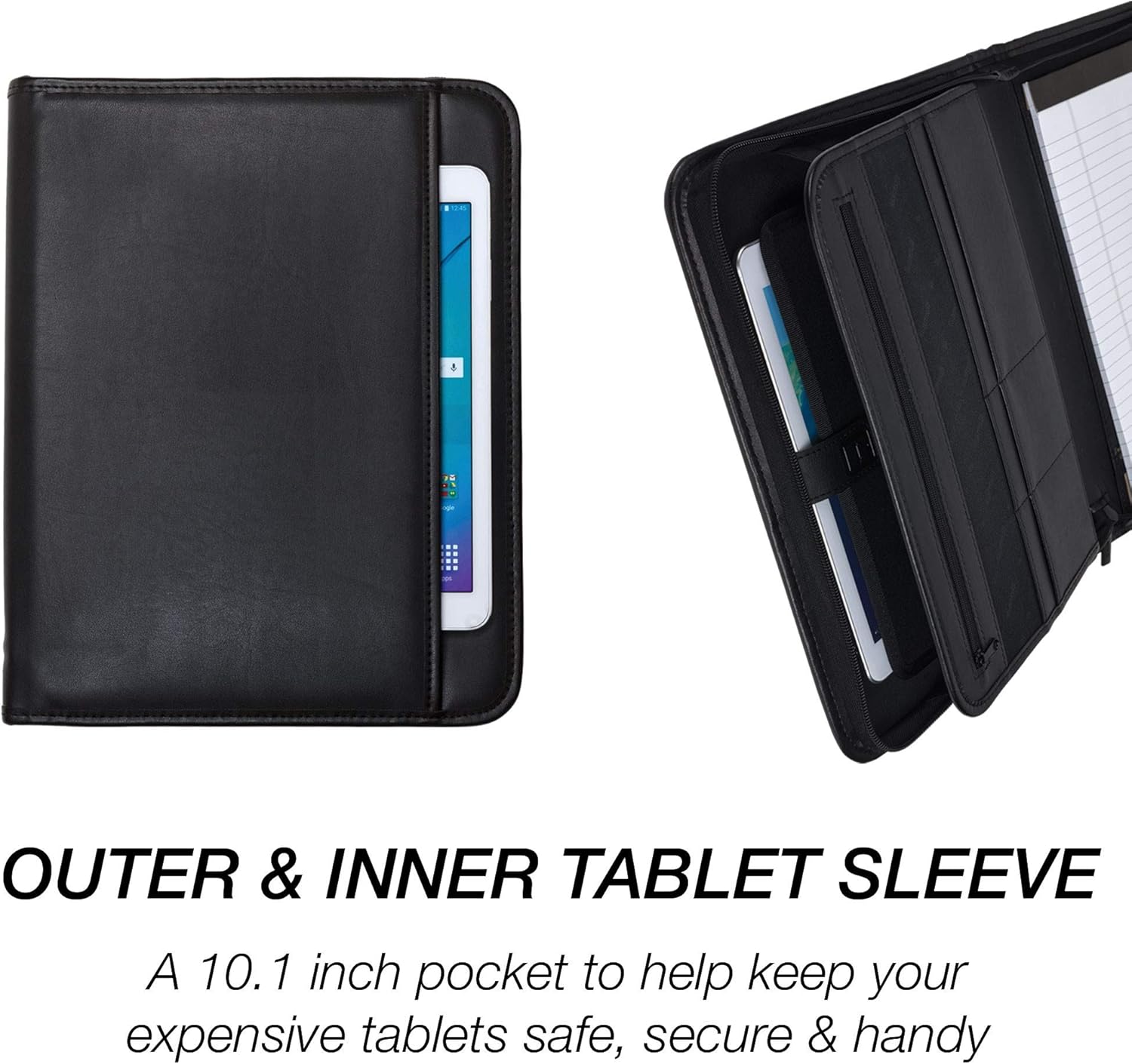 Samsill Professional Padfolio with Secure Zippered Closure, 10.1 Inch Tablet Sleeve, and 8.5 by 11 Inch Notepad, Black