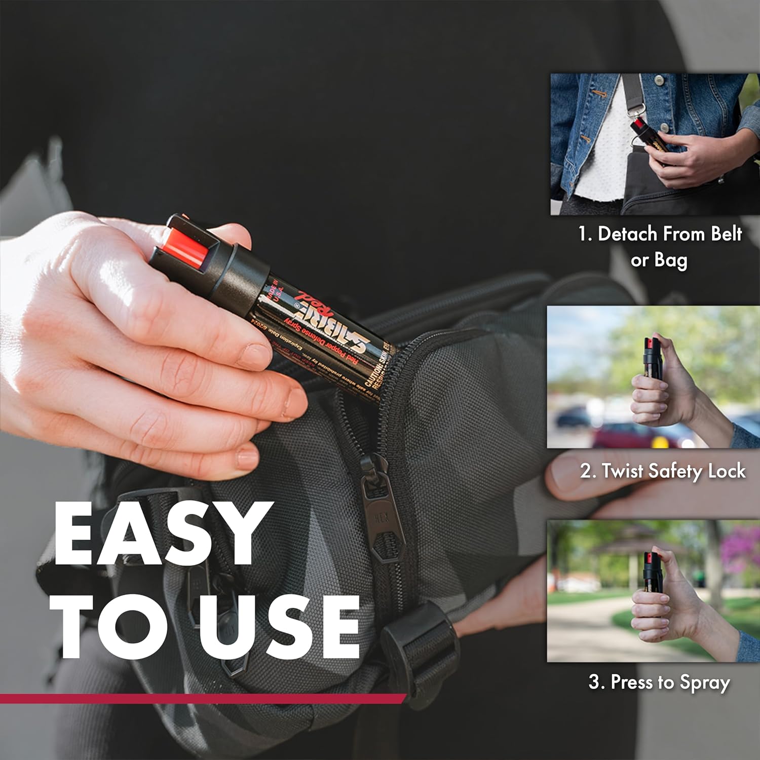 SABRE RED Compact Pepper Spray, Max Police Strength OC Spray with UV Dye, Compact Belt Clip For Easy Carry & Fast Access