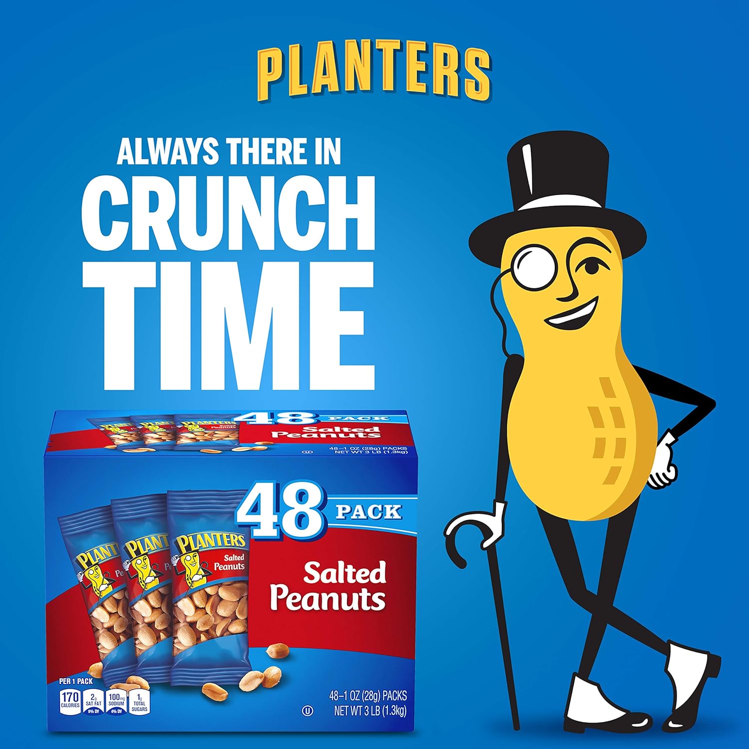 PLANTERS Salted Peanuts, 1 oz. Bags (192 Pack) - Snack Size Peanuts with Sea Salt & Simple Ingredients