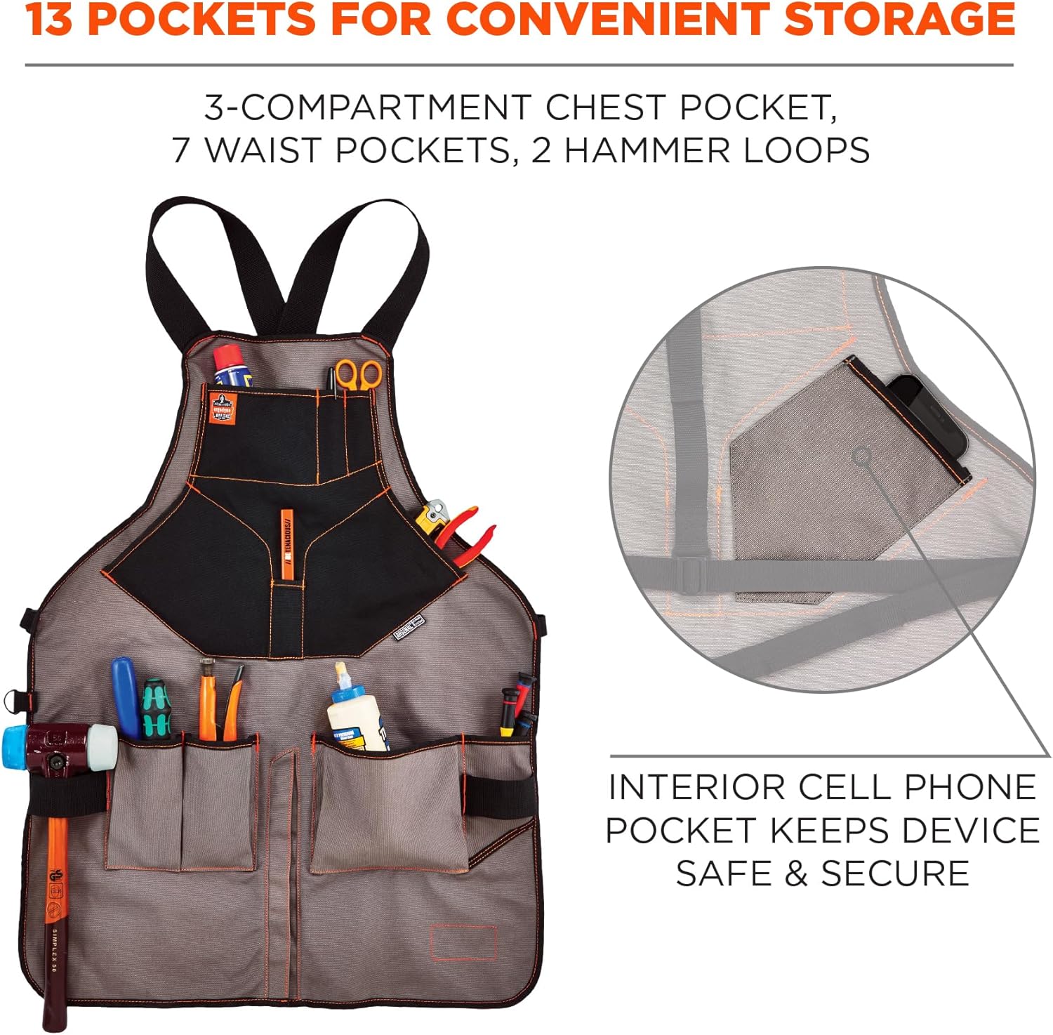 Ergodyne - 13696 Arsenal 5705 Full Length Tool Work Apron, 13-Pockets, Gray