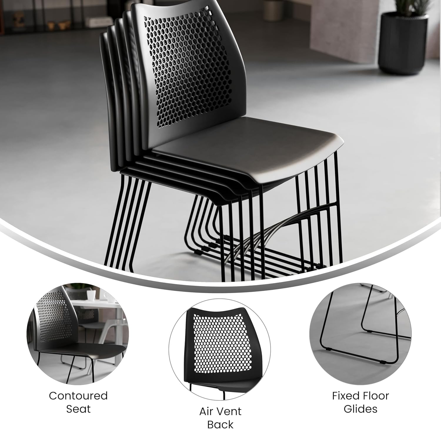 Flash Furniture HERCULES Series 661 lb Capacity Stack Chair with Air-Vent Back and Sled Base