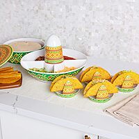 Mind Reader Taco Holders and Divided Serving Carousel Set, Taco Tuesday, Melamine, 12.5"L x 12.5"W x 8.25"H, 5 pcs, Multicolor