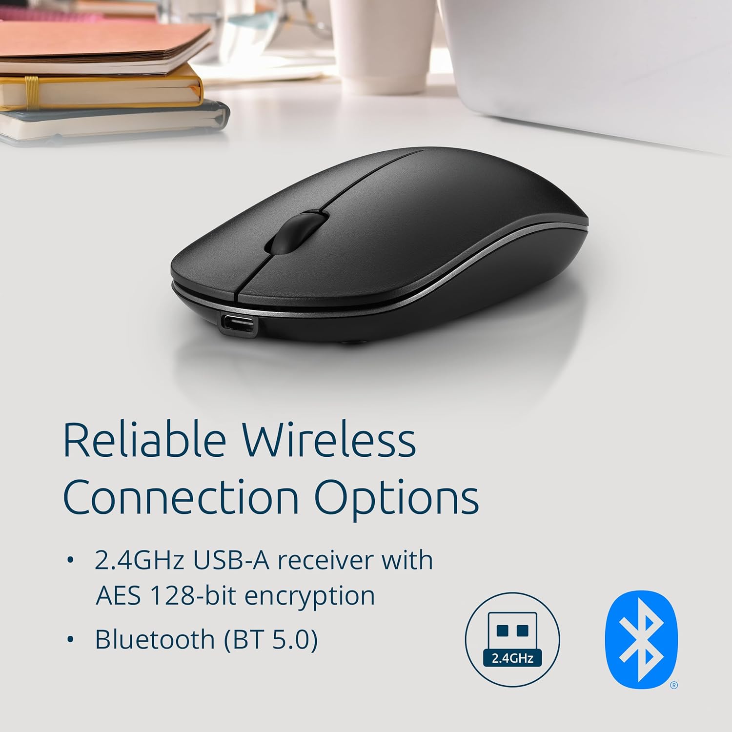 Kensington MY230 EQ Wireless Rechargeable Mouse, Ambidextrous Design, Quiet-Click, 2.4GHz, Bluetooth 5.0, Black (K75303NA)