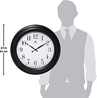 Infinity Instruments 24 inch Traditional Large Non-Ticking Silent Battery Operated Easy to Read Wall Clock for Living Room, Bedroom, Kitchen, Home Office, Black