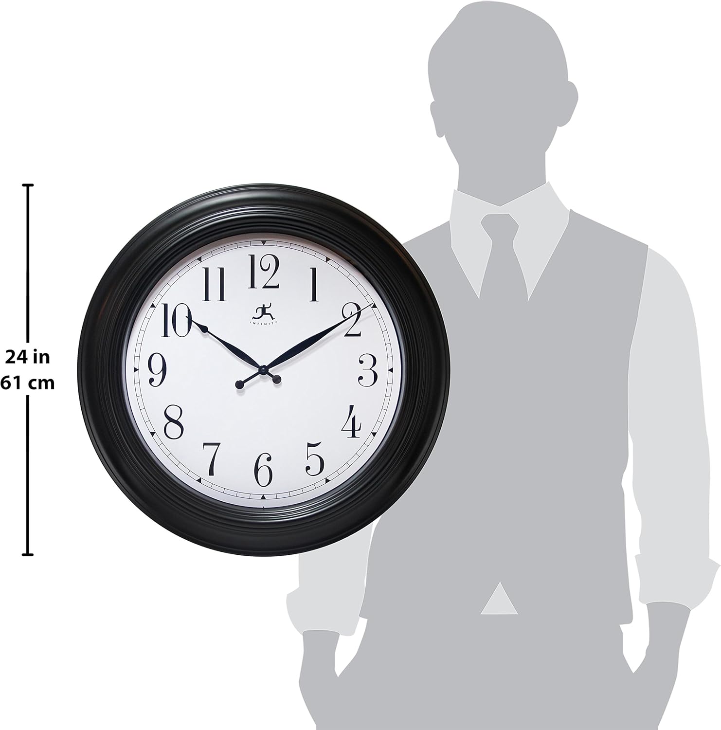 Infinity Instruments 24 inch Traditional Large Non-Ticking Silent Battery Operated Easy to Read Wall Clock for Living Room