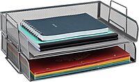 Mind Reader Stackable Paper Tray, Desktop Organizer, File Storage, Office, Metal Mesh, 13.25" L x 9.75" W x 6.25" H, 2 Pcs., Silver 13.3" x 9.8" x 6.3"