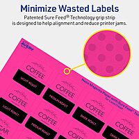 Avery Printable Square Labels, Sure Feed Technology, 1-1/2" x 1-1/2", Neon Magenta, Print-to-The-Edge, Laser/Inkjet Printable