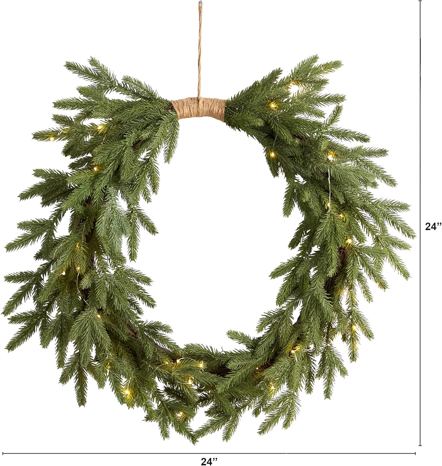 Nearly Natural 24in. Holiday Christmas Pre-Lit Cascading Pine Artificial Wreath