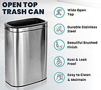 Alpine Stainless Steel Open Top Trash Can 10.5 Gallon - 40L Garbage Can for Kitchen, Bathroom, Office & More with Removable Bin, Brushed Nickel Finish, Space-Saving Slim Modern Design