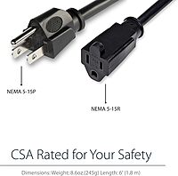 StarTech.com Power Extension Cord NEMA 5-15R to NEMA 5-15P