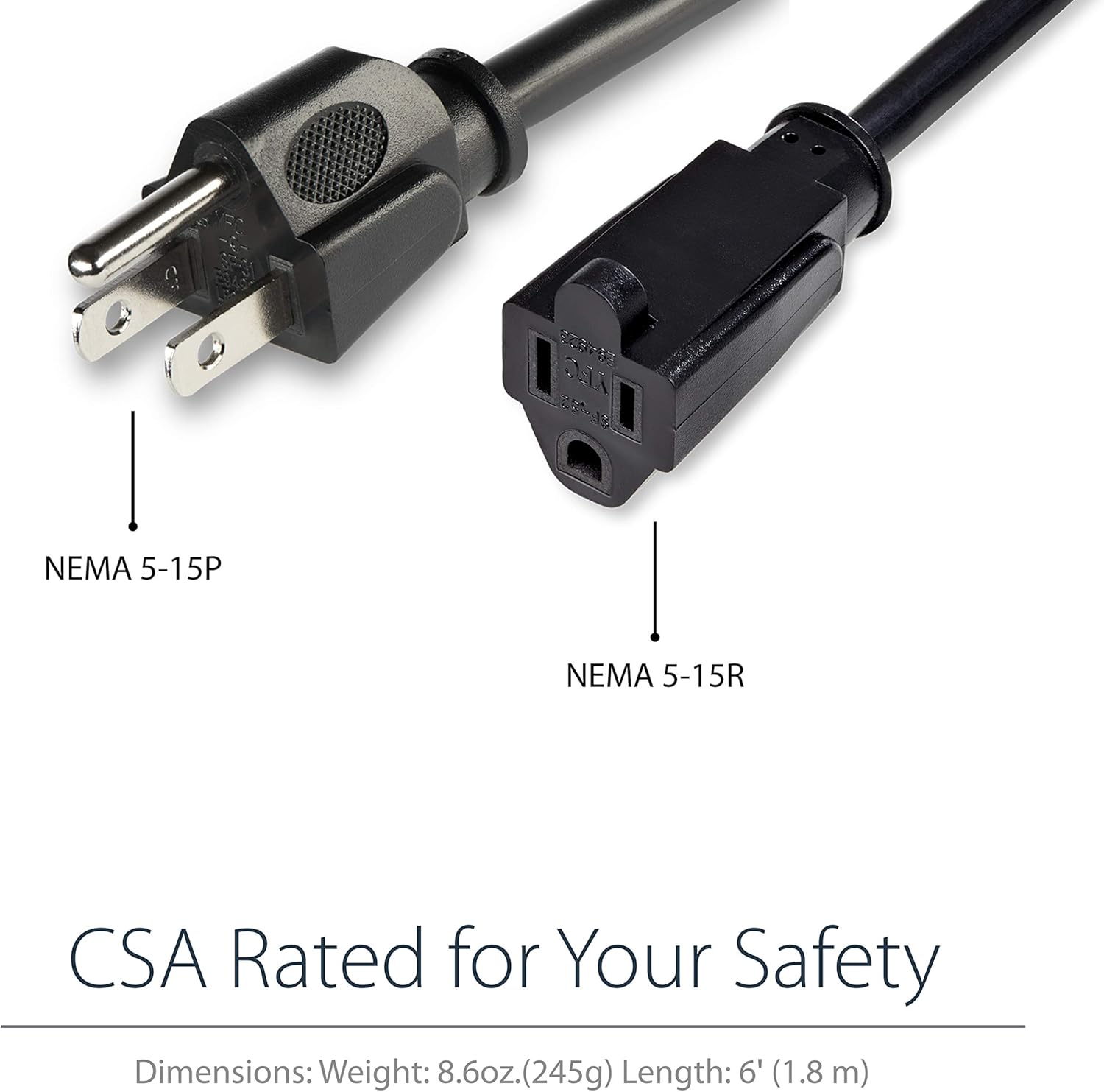 StarTech.com Power Extension Cord NEMA 5-15R to NEMA 5-15P