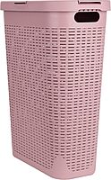 Mind Reader 40L Slim Laundry Hamper with Lid, Wicker-Style Plastic