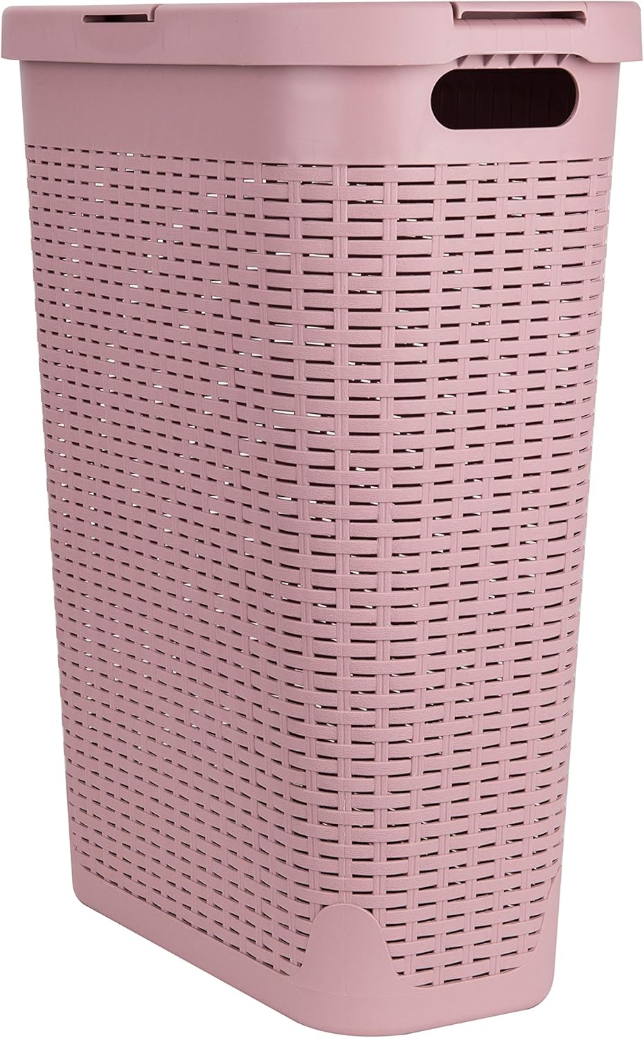 Mind Reader 40L Slim Laundry Hamper with Lid, Wicker-Style Plastic