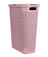Mind Reader 40L Slim Laundry Hamper with Lid, Wicker-Style Plastic