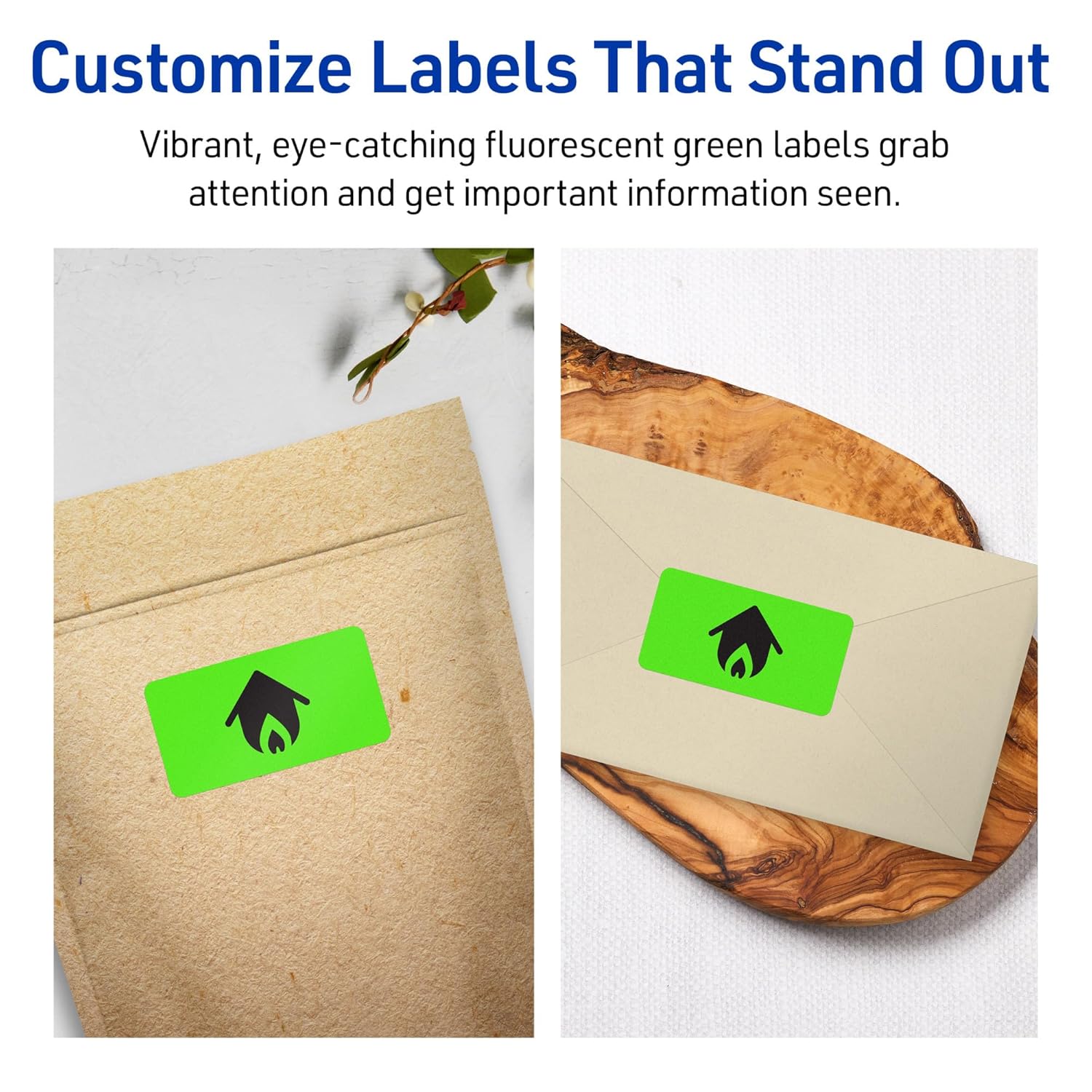 Avery Printable Rectangle Labels, Sure Feed Technology, 1-13/16" x 2-3/16", Neon Green Labels, Print-to-The-Edge