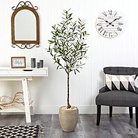 Nearly Natural Olive Tree 66inH Artificial Plant With Planter, 66inH x 21inW x 21inD, Green/Beige