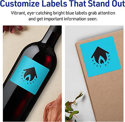 Avery Printable Square Labels, Sure Feed Technology, 3" x 3", Bright Blue Labels, Print-to-The-Edge, Laser/Inkjet Printable, 60 Total, Great for Jars and Packaging 60 labels