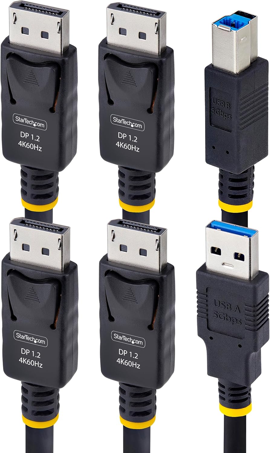 StarTech.com 6ft (1.8m) Dual-DisplayPort and USB 5Gbps KVM Cable, 4K 60Hz, Universal Compatible Combo Cable for KVM Switches