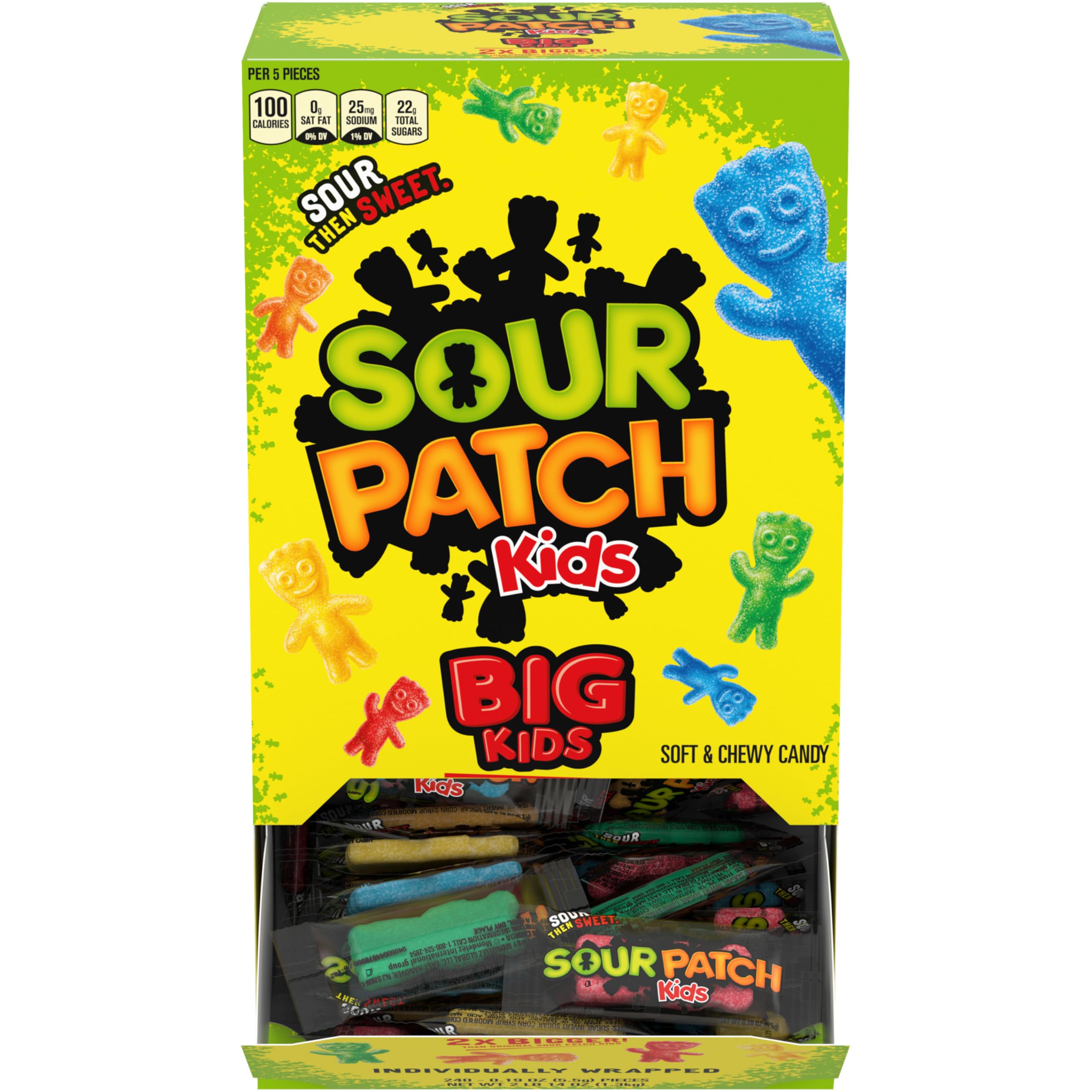SOUR PATCH KIDS Big Kids Individually Wrapped Soft & Chewy Candy, Bulk Candy, School Snacks, 240 Count Box