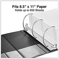 Universal D-Ring Binder, 5" Capacity, 8-1/2 x 11, Black, Reference Binder with Label Holder