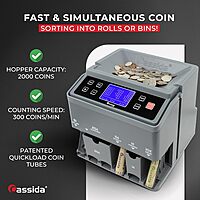 Cassida C300 Professional USD Coin Counter, Sorter and Wrapper/Roller, 300 coins/min, with Quickload and Printing-Compatible